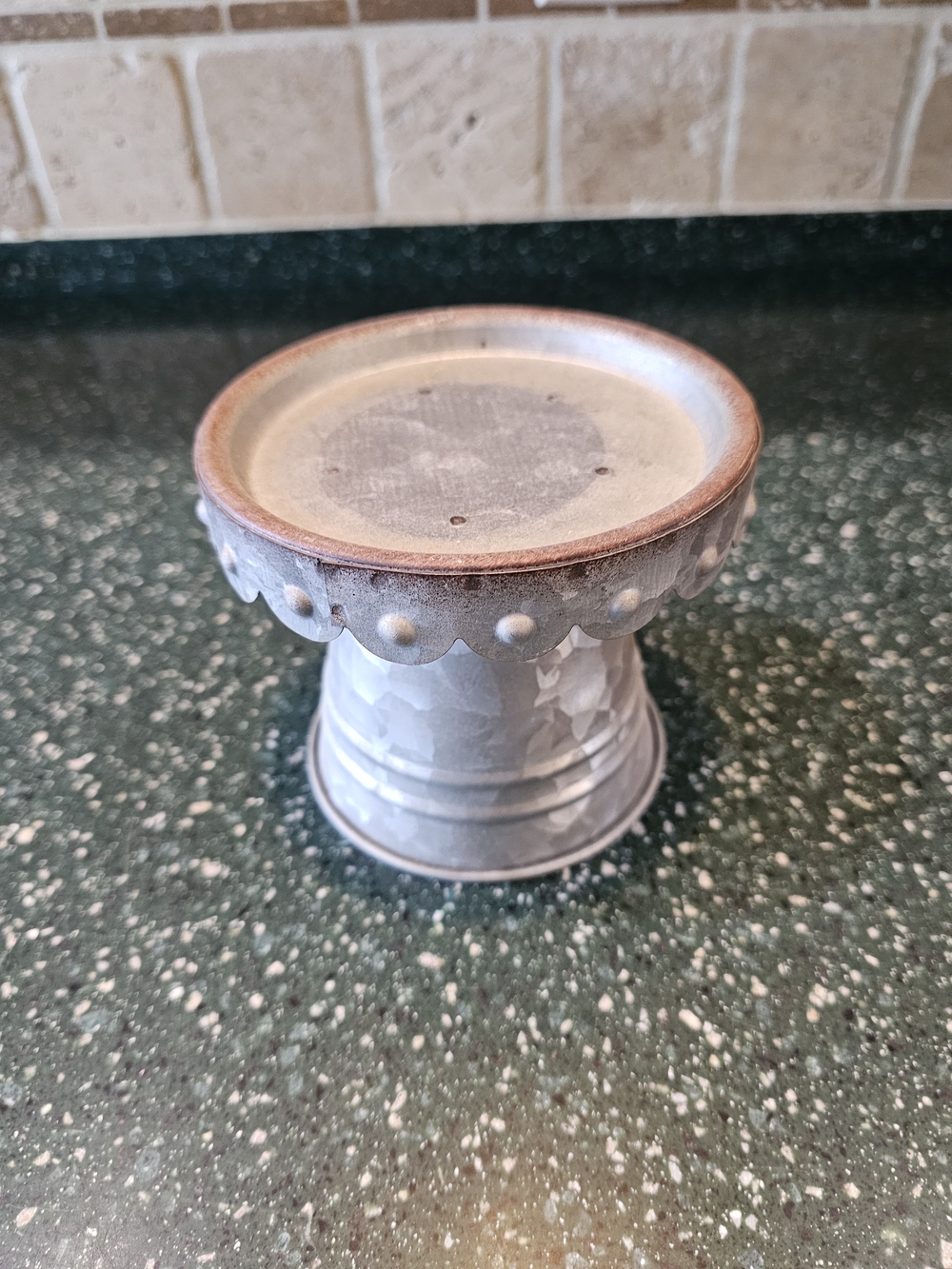Hobby Lobby Silver and Brown Hammered Metal Candle Holder
